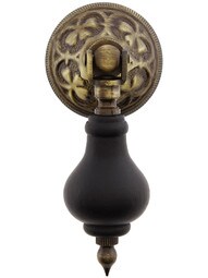 3" Ebonized Wood Tear Drop Pull With Stamped Brass Rosette